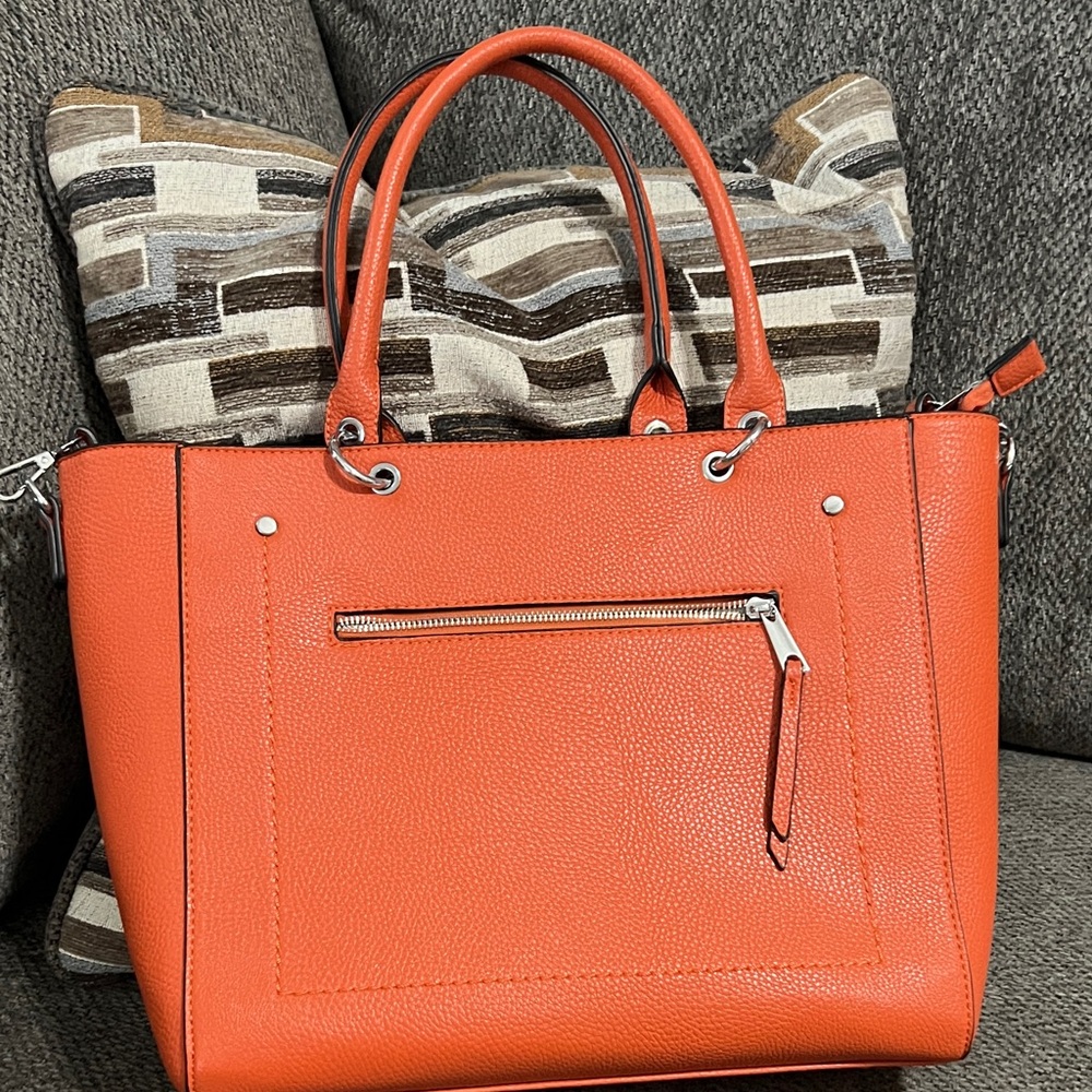 Bright Orange Faux Leather Tote Bag